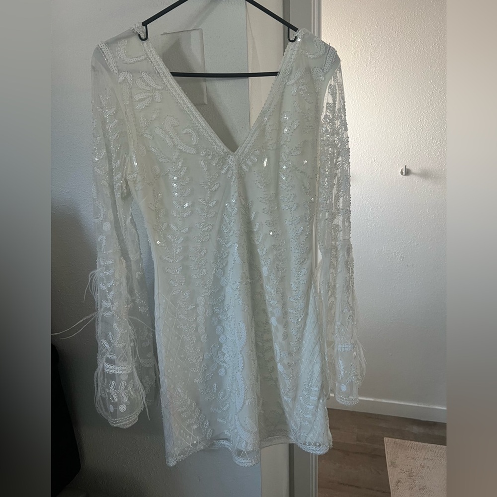 12th Tribe White Sequin Long Sleeve Dress